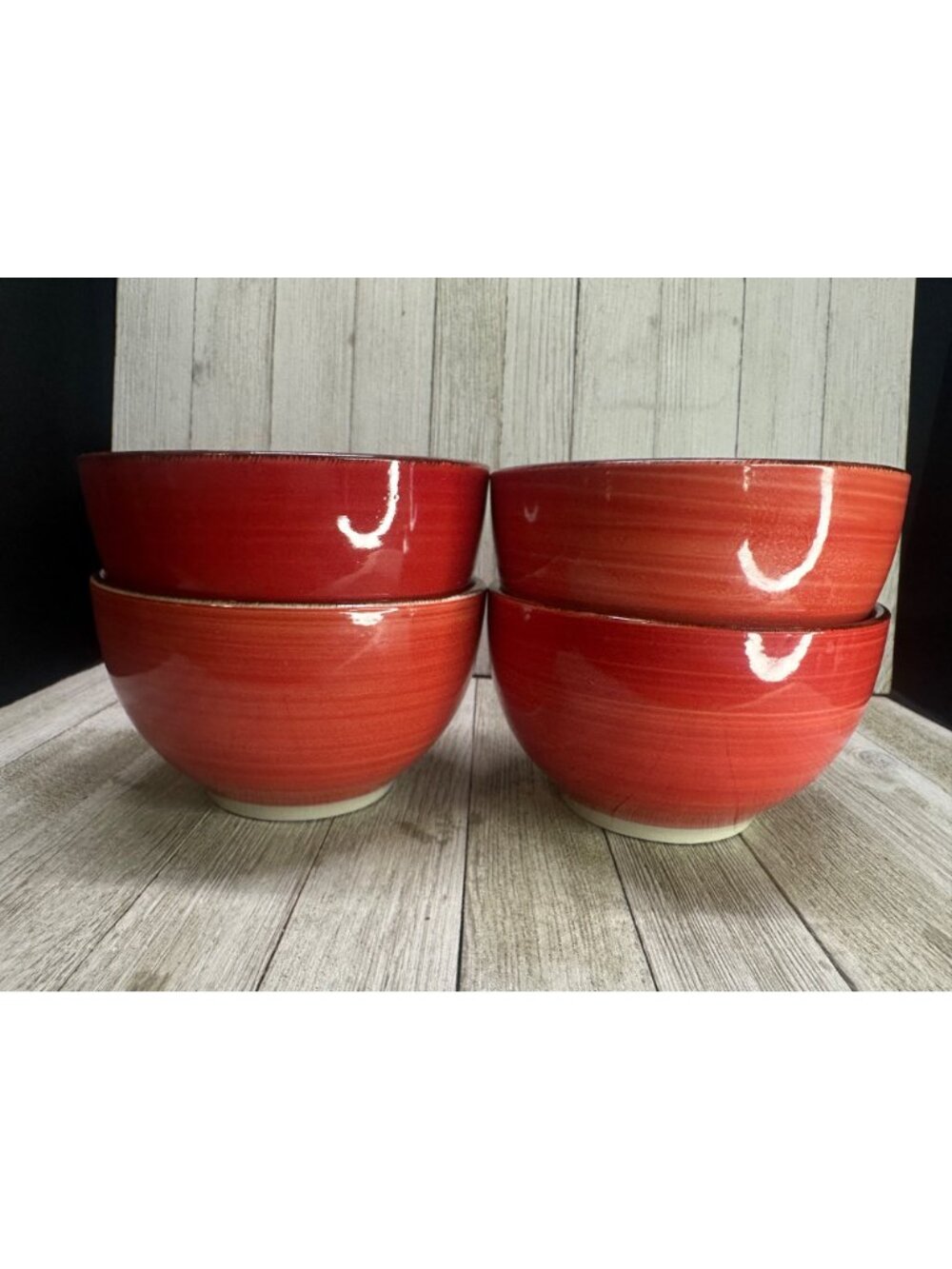 Vtg Royal Norfolk Stoneware Deep Soup Cereal Bowls Red Ceramic 5.5" DIA Set 4 - Picture 5 of 9